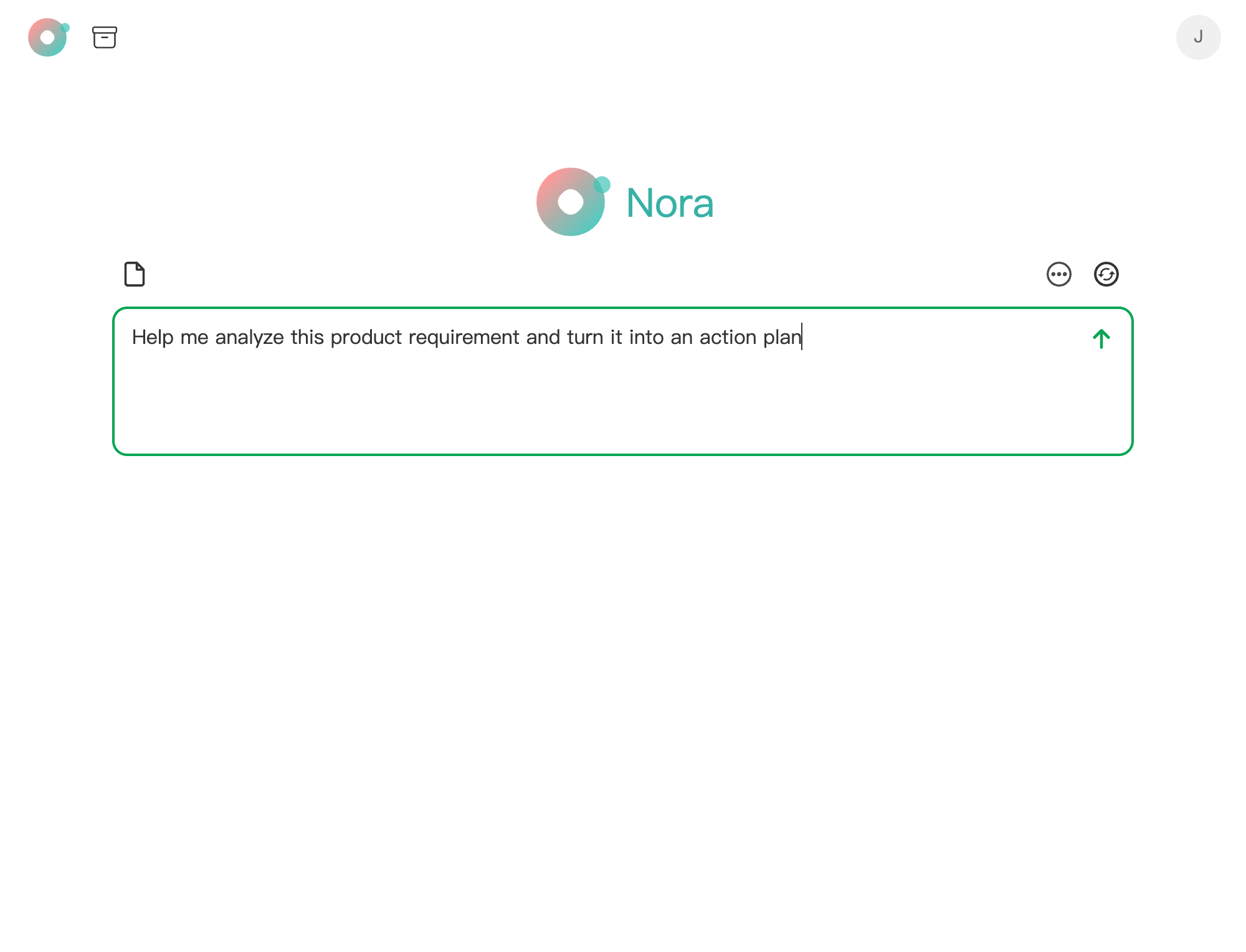 Composing a product requirement analysis request in the full Nora interface